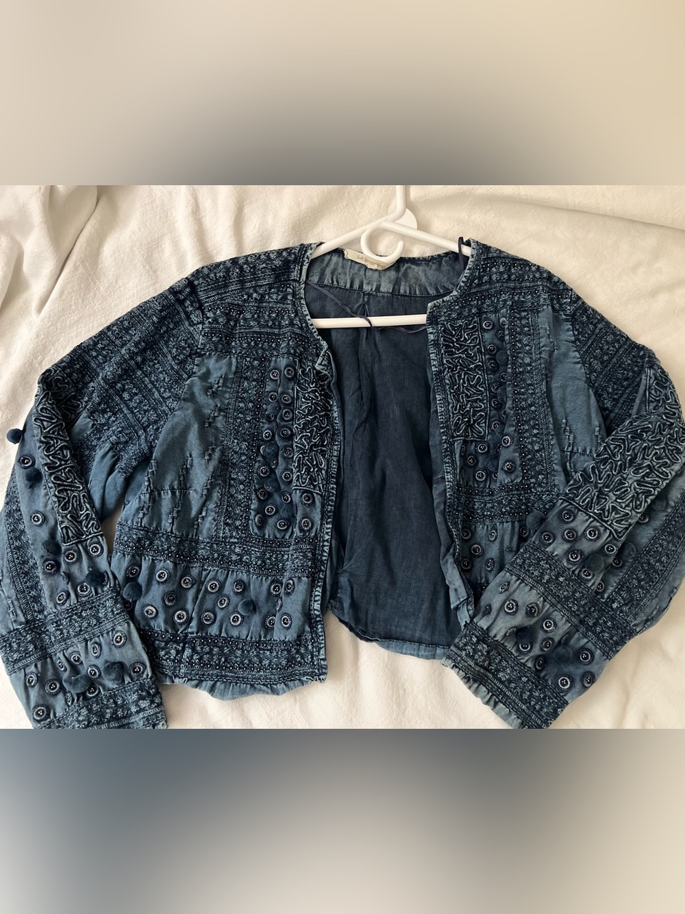 Soft Surroundings Embroidered Eyelet Denim-Blue Jacket